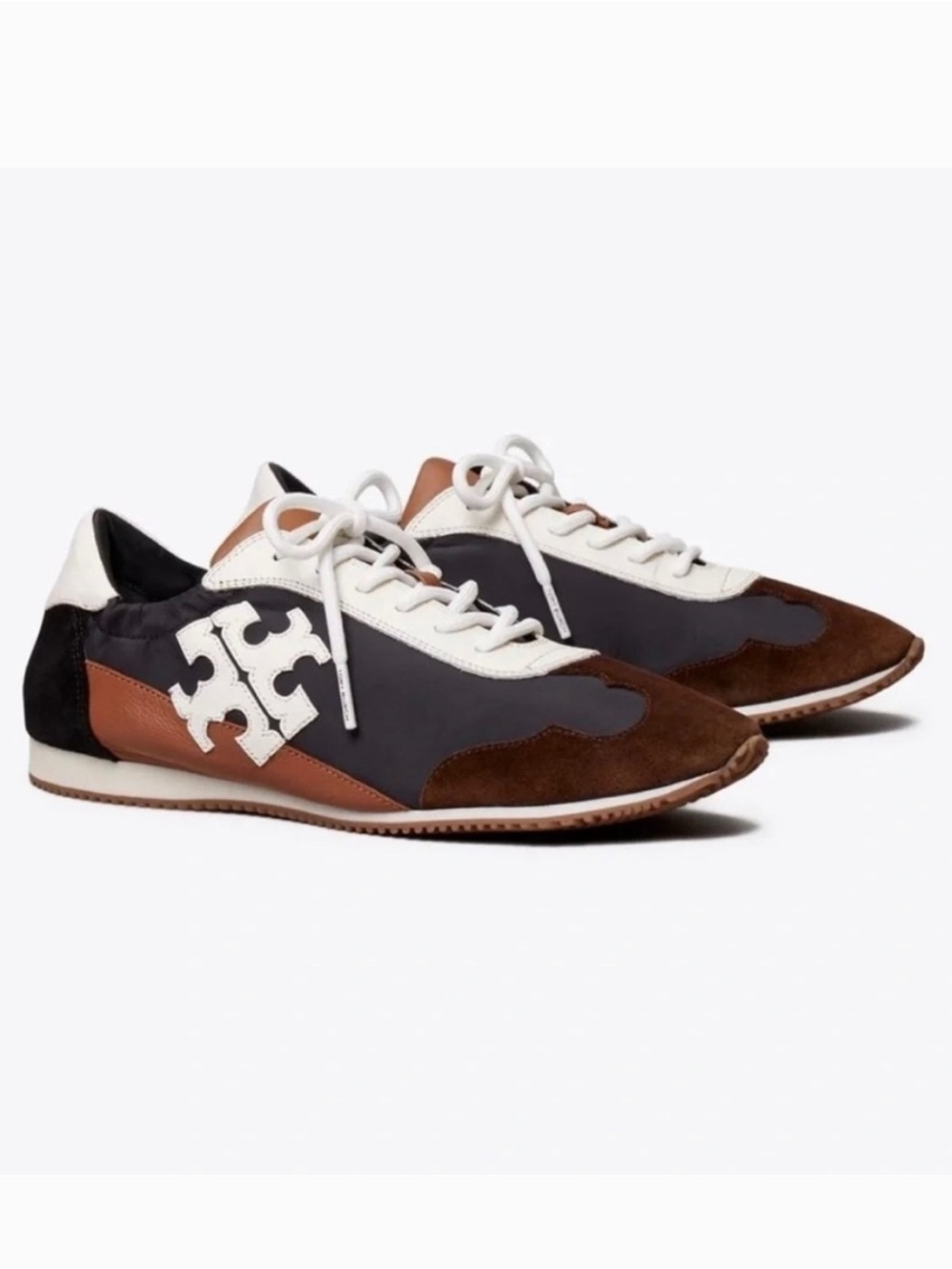 Tory Burch Men's Black Brown White Leather & Suede Sneakers